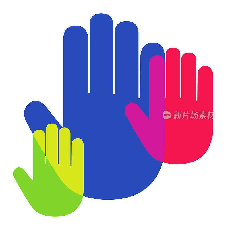Hand palm Icon Overlapping Vibrant Colors